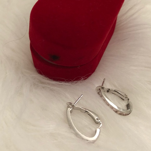 Silver earrings pink zirconia clips style - Picture 6 of 6